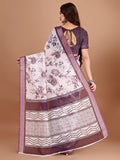 Floral Printed Zari Linen Saree