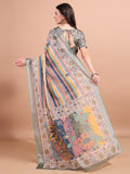 Floral Printed Zari Linen Saree