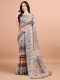 Floral Printed Zari Linen Saree