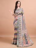 Floral Printed Zari Linen Saree