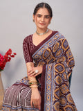 Womens Pure Mul Cotton Ajrakh Print Saree