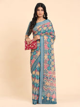 Floral Printed Zari Linen Saree