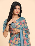 Floral Printed Zari Linen Saree