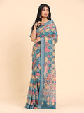 Floral Printed Zari Linen Saree