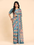 Floral Printed Zari Linen Saree