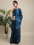 Womens Teal Blue Leheriya Printed Saree