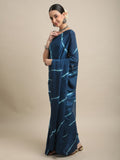 Womens Teal Blue Leheriya Printed Saree