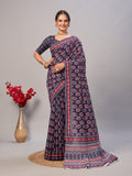 Womens Pure Mul Cotton Ajrakh Print Saree