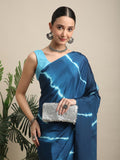Womens Teal Blue Leheriya Printed Saree