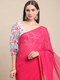 Womens Pure Georgette Rani Solid Saree with Printed Blouse