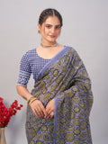 Womens Pure Mul Cotton Ajrakh Print Saree