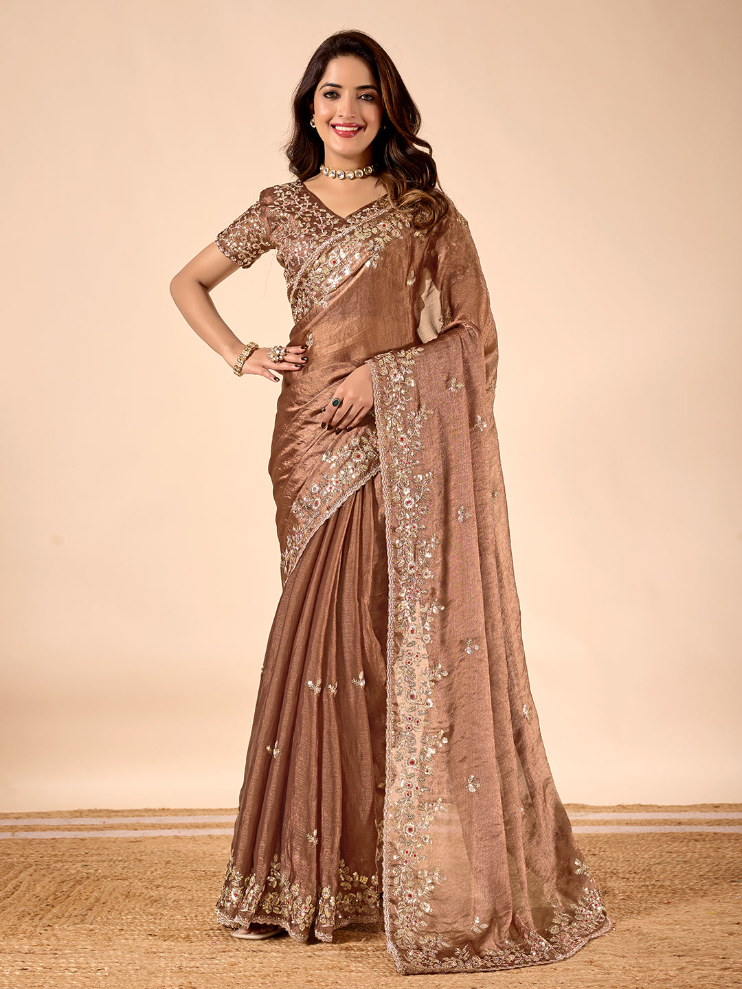 Women's Designer Embroidered Fendy Chiffon Sarees