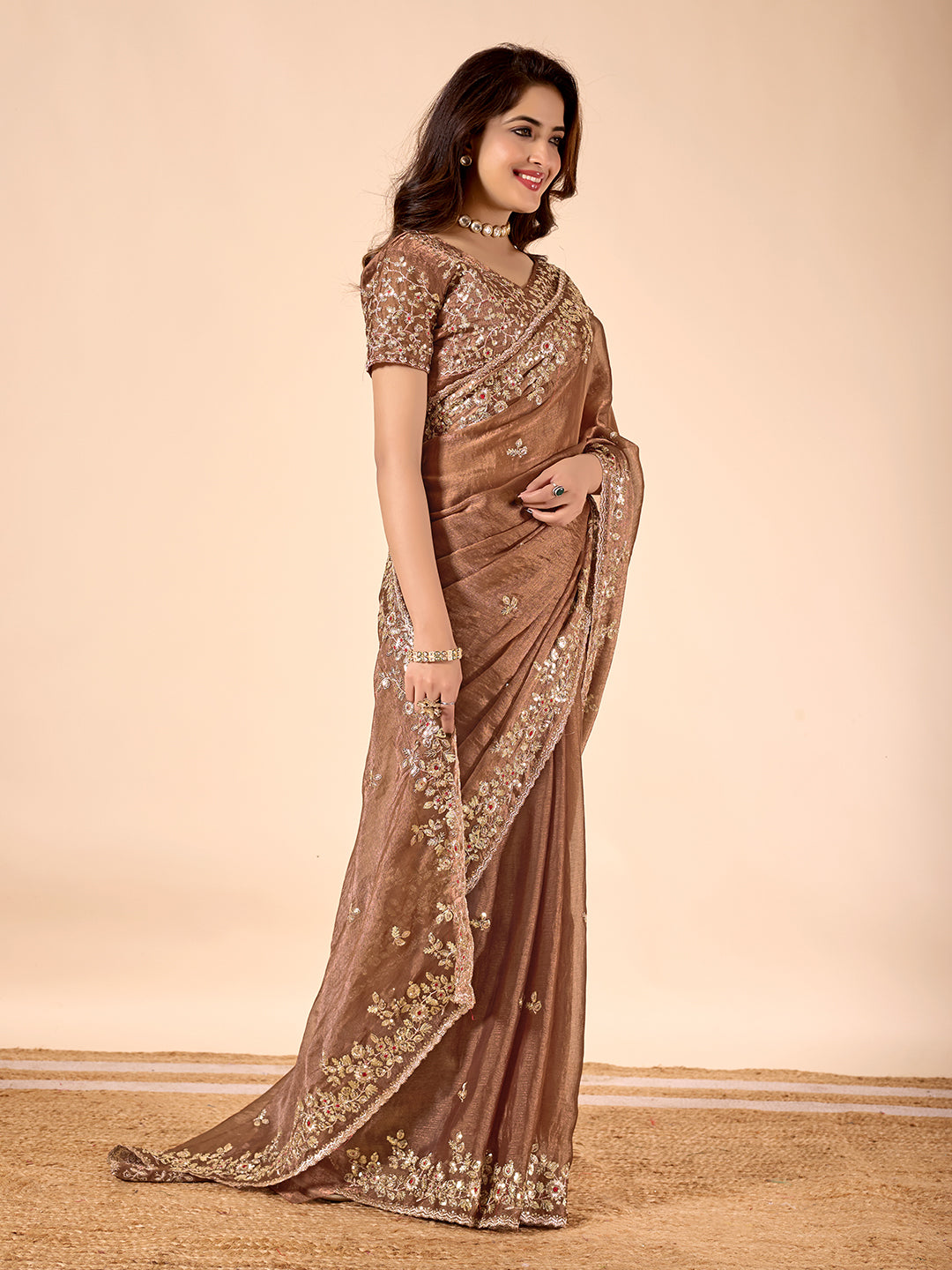 Women's Designer Embroidered Fendy Chiffon Sarees