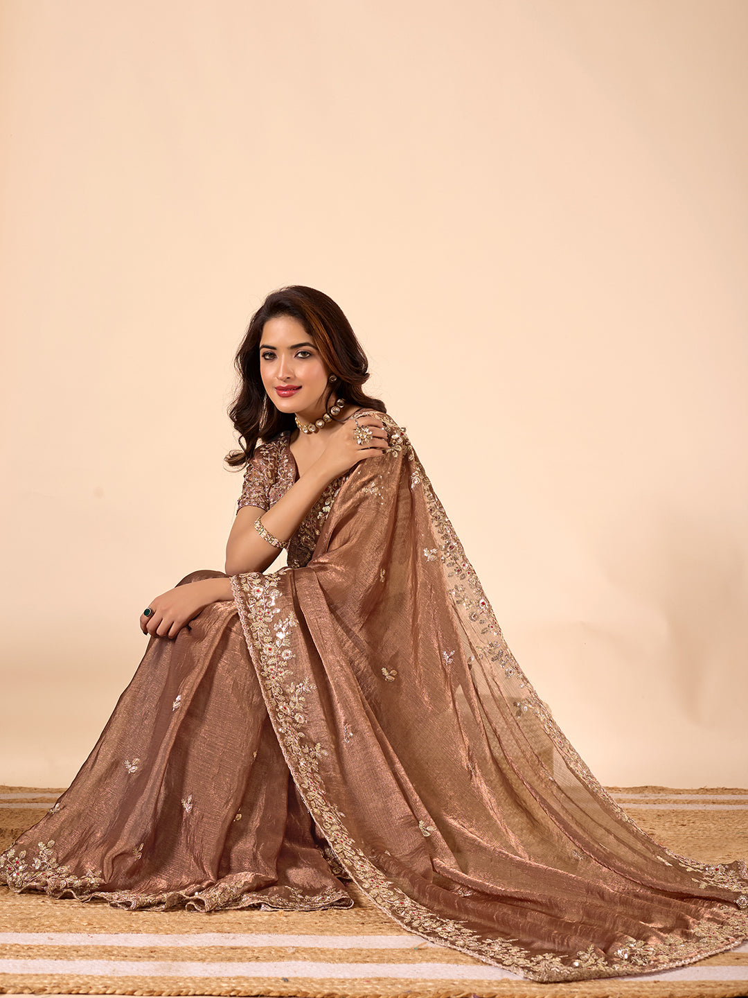 Women's Designer Embroidered Fendy Chiffon Sarees