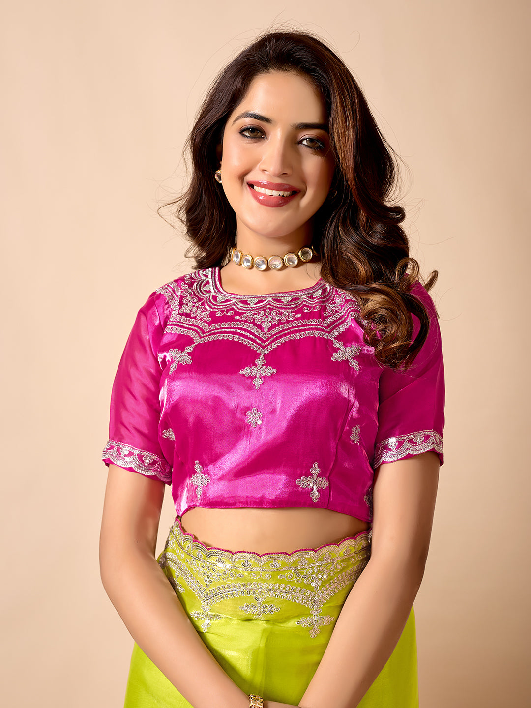 Women's Designer Embroidered Zimmichoo Saree with Contrast Blouse