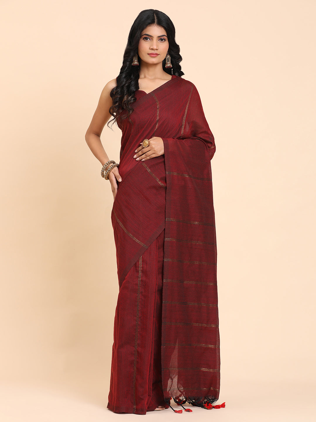 Handloom Cotton Zari Stripes Saree