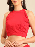Pure Chiffon Cutdana Handwork Red Saree