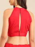Pure Chiffon Cutdana Handwork Red Saree