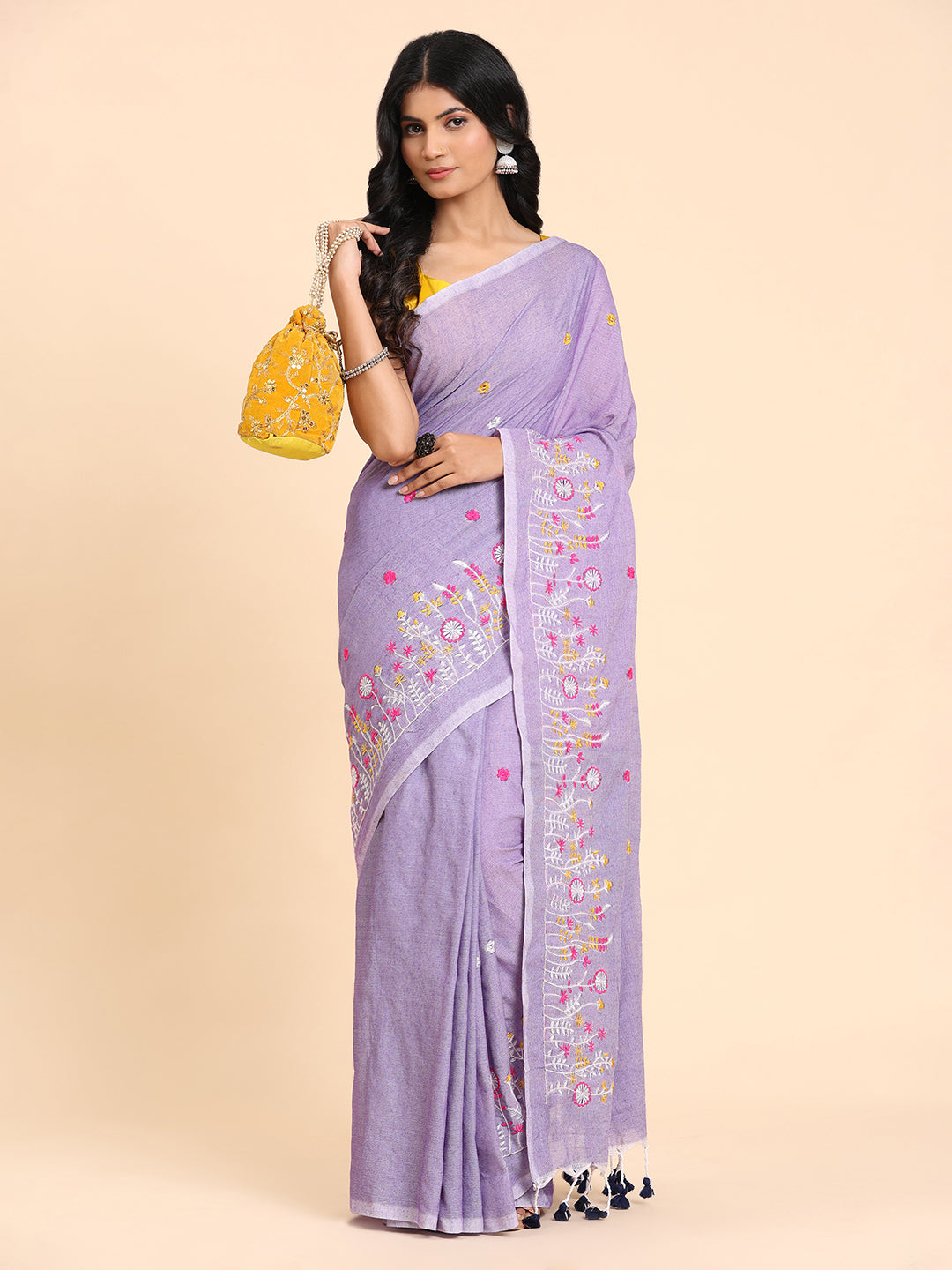 Pure Handloom Cotton Floral Embroidery Saree