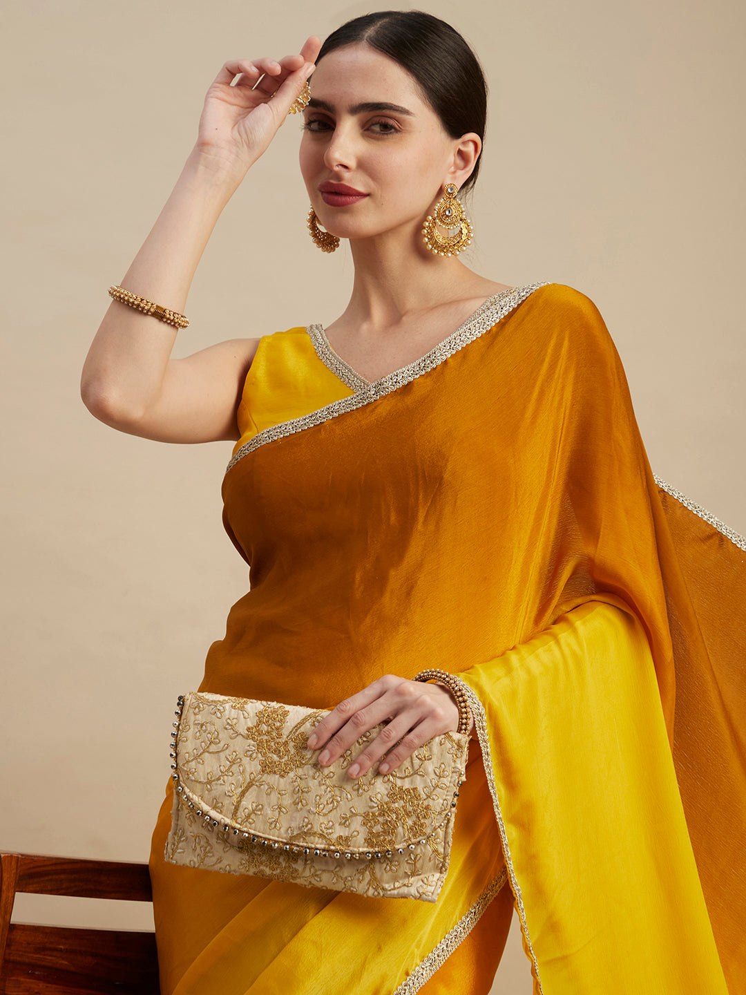 Womens Designer Ombre Shaded Chinon Saree