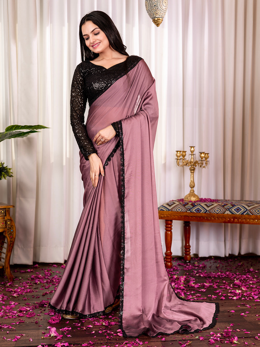 Womens Stylish Silk Saree with Sequence Border & Blouse