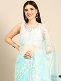 Womens Floral Embroidery Organza Saree