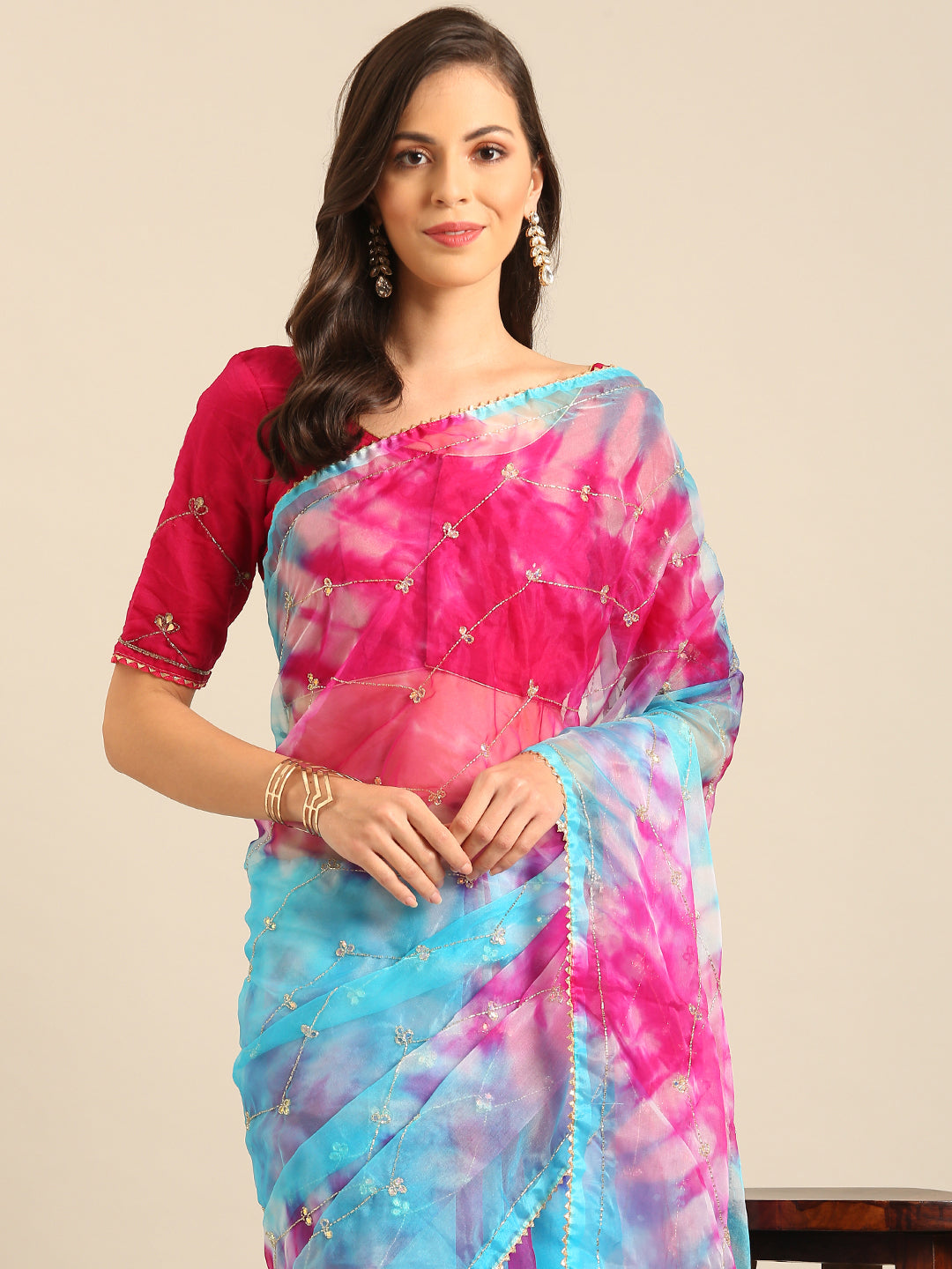 Womens Designer Cutdana Handwork Organza Saree