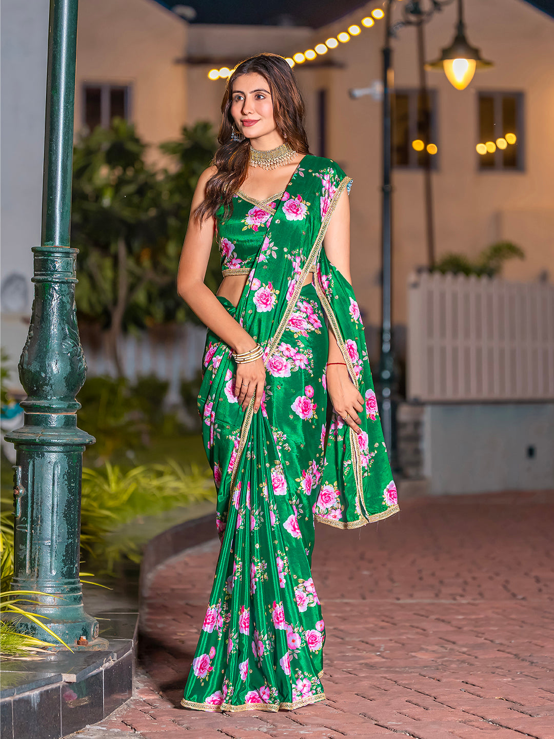 Pure Chinon Floral Printed Sequence Embroidery Saree