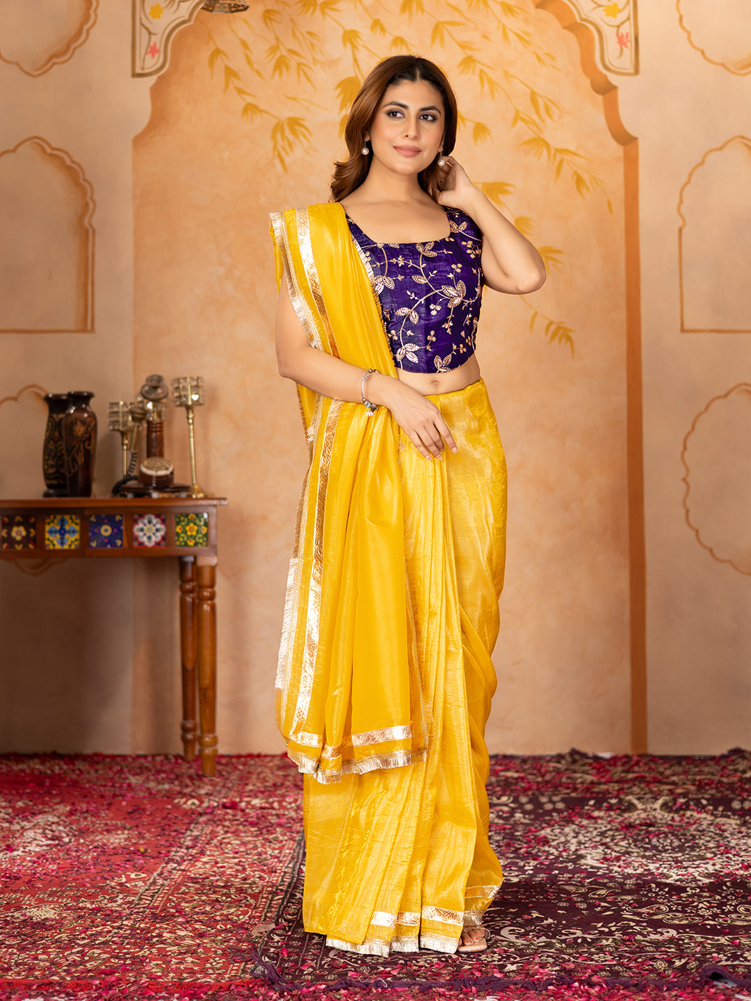 Womens Designer Silk Crush Saree with Embroidery Blouse