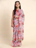 Girls Floral Printed  Ready to Wear Saree with Unstitched Velvet Sequin Blouse