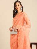 Womens Designer Floral Thread embroidered Organza Saree