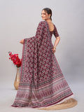 Womens Pure Mul Cotton Ajrakh Print Saree