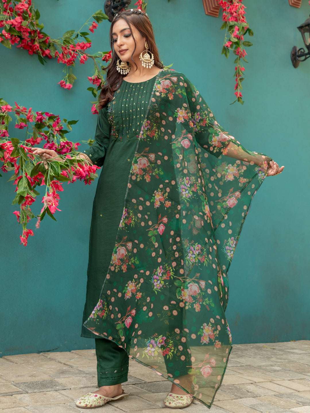 Womens Embroidered Kurti Pant with Dupatta
