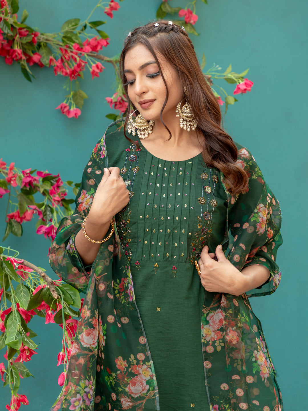 Womens Embroidered Kurti Pant with Dupatta