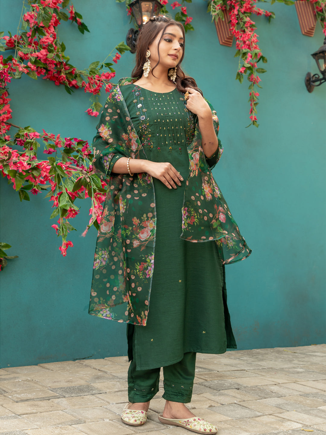 Womens Embroidered Kurti Pant with Dupatta