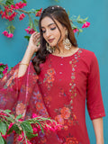 Womens Embroidered Kurti Pant with Dupatta