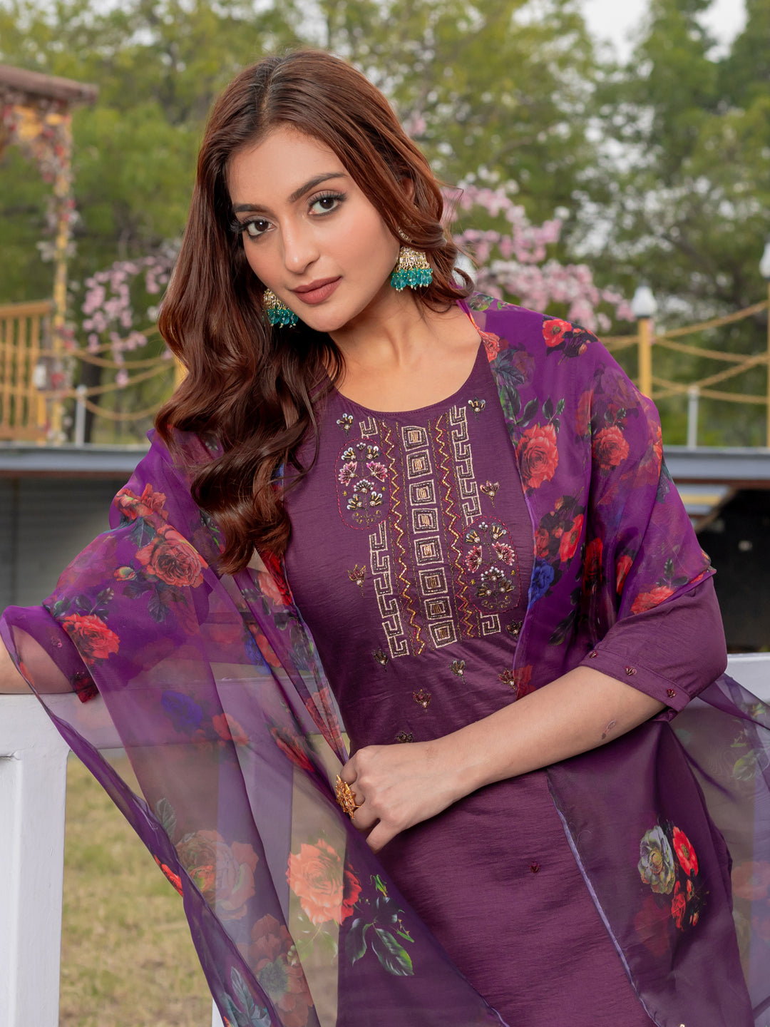 Womens Embroidered Kurti Pant with Dupatta