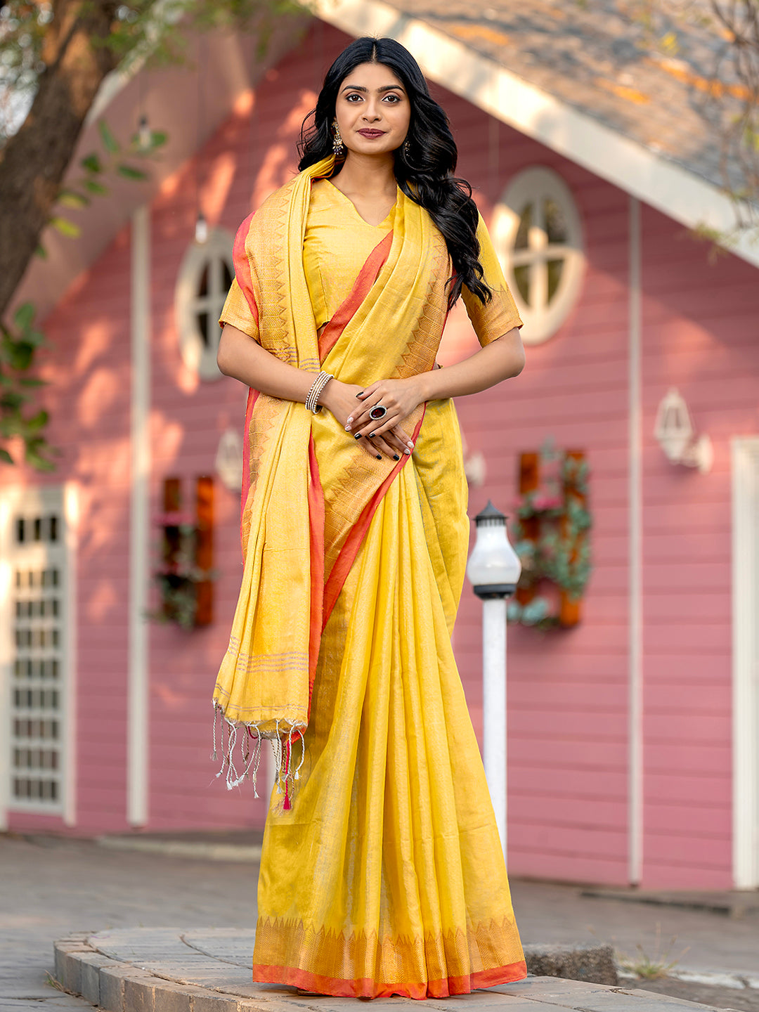 Pure Cotton Handloom Temple Border Saree