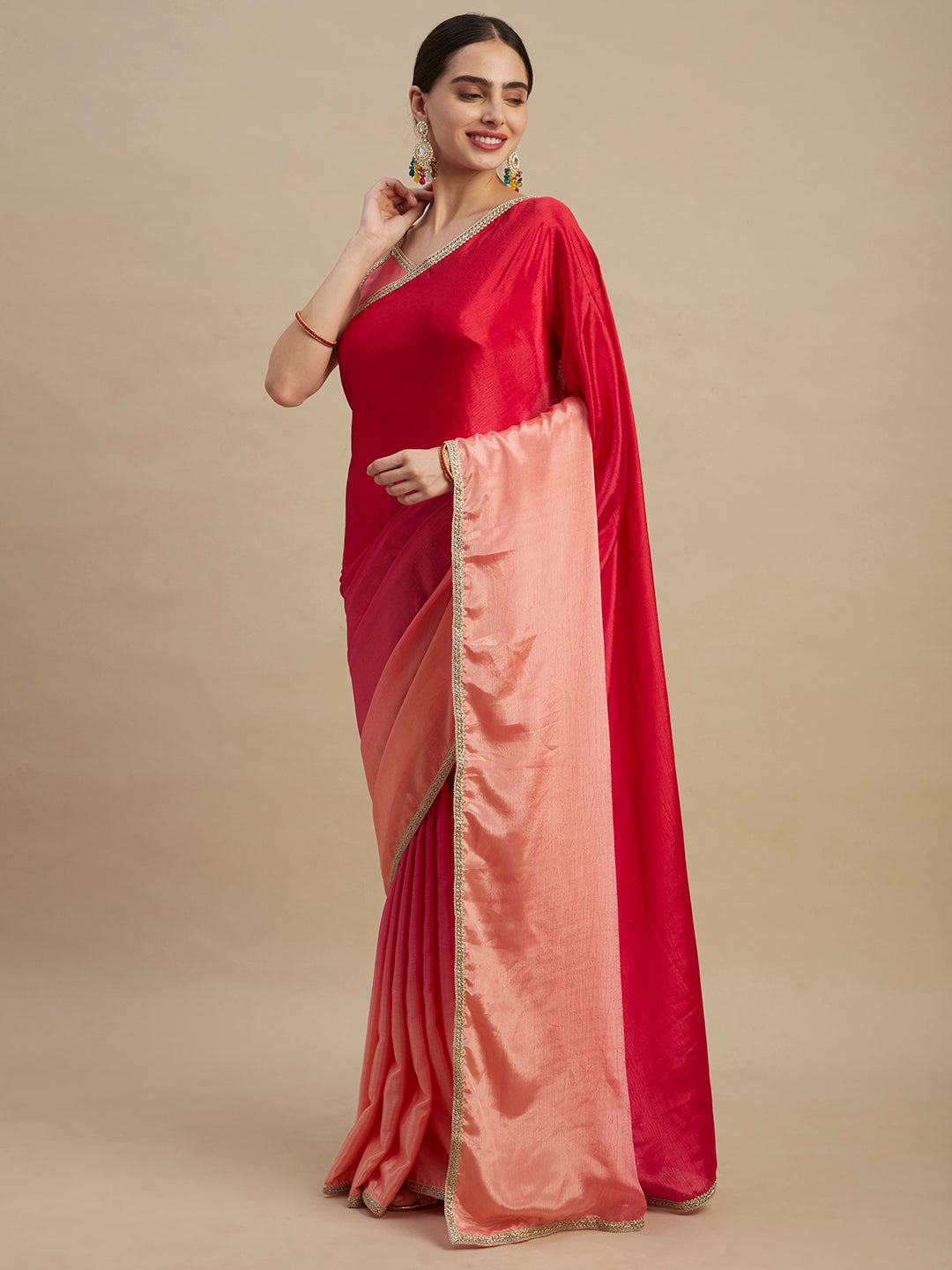 Womens Designer Ombre Shaded Chinon Saree