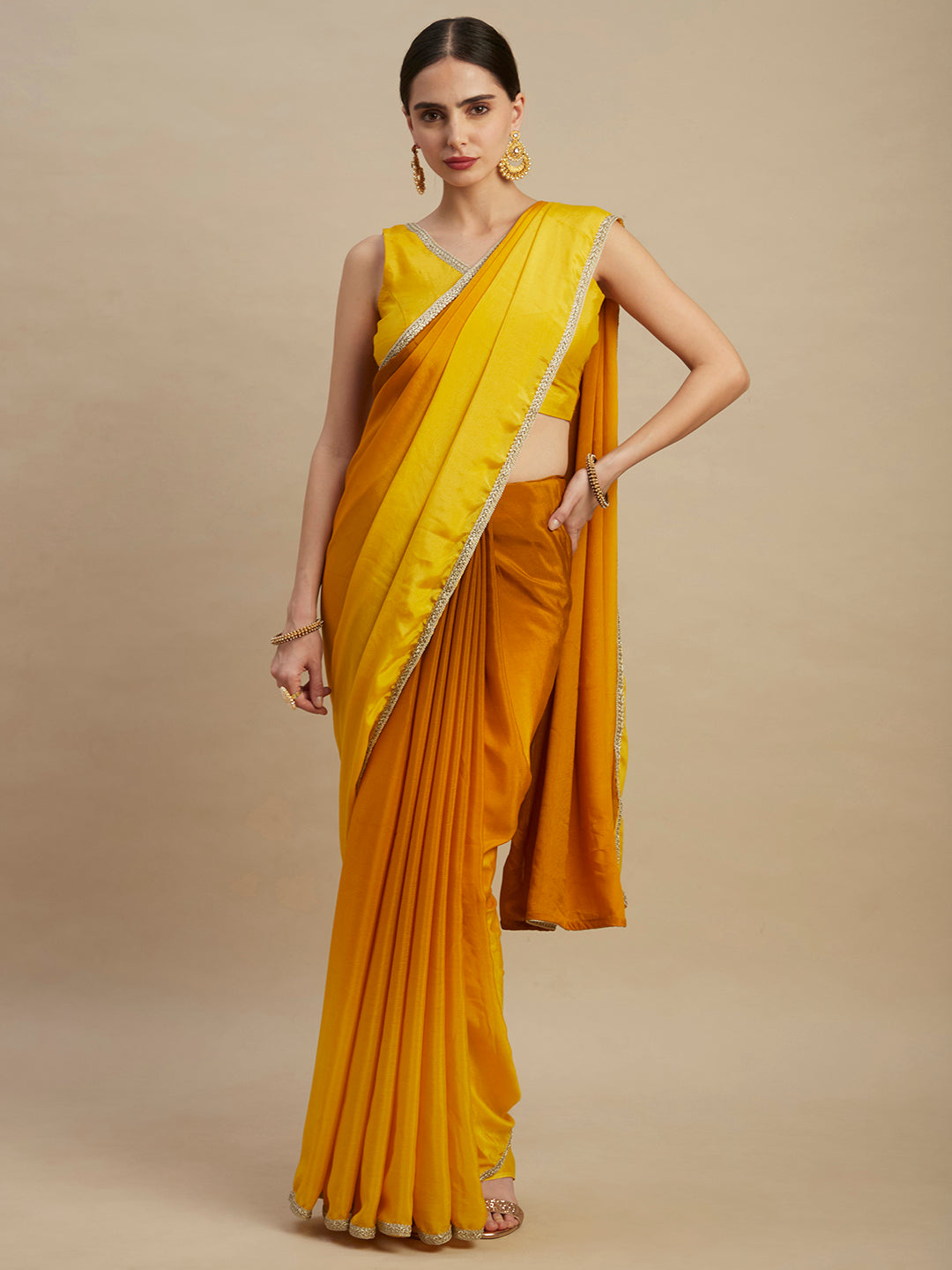 Womens Designer Ombre Shaded Chinon Saree