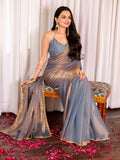 Pure two tone Fendi Chiffon Lace Embroidery Saree