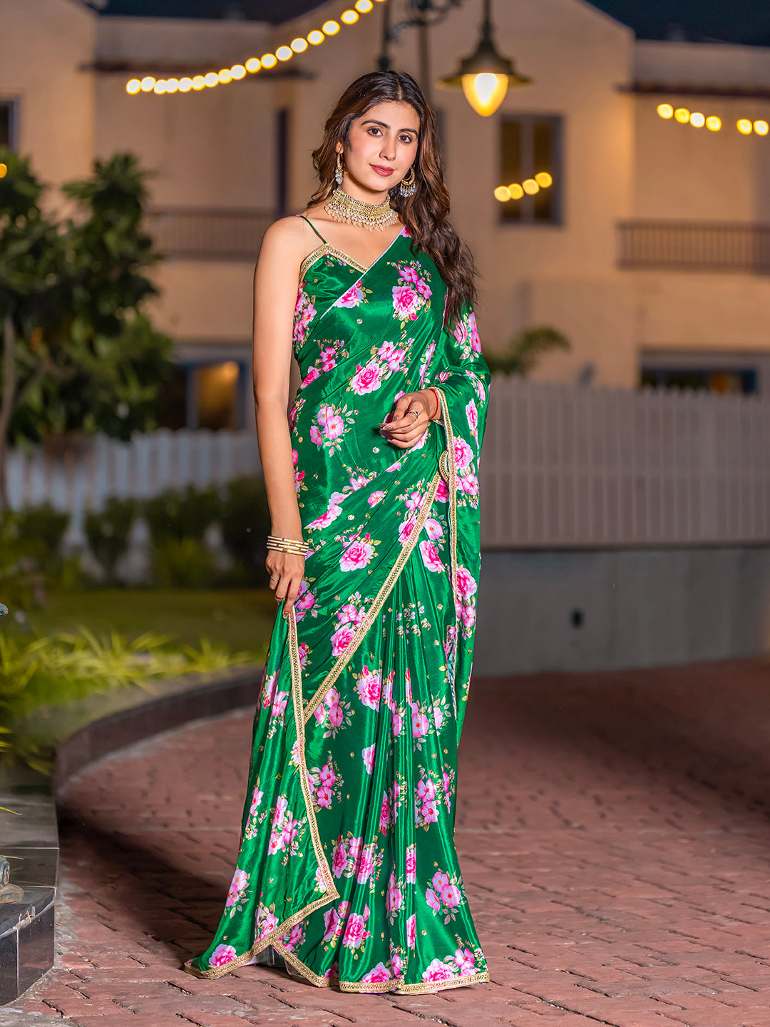 Pure Chinon Floral Printed Sequence Embroidery Saree