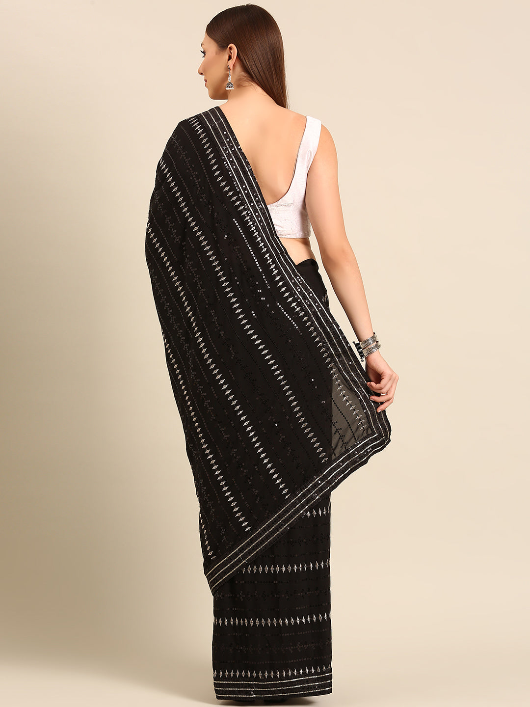 Designer Black Thread & Sequence Embroidery Saree