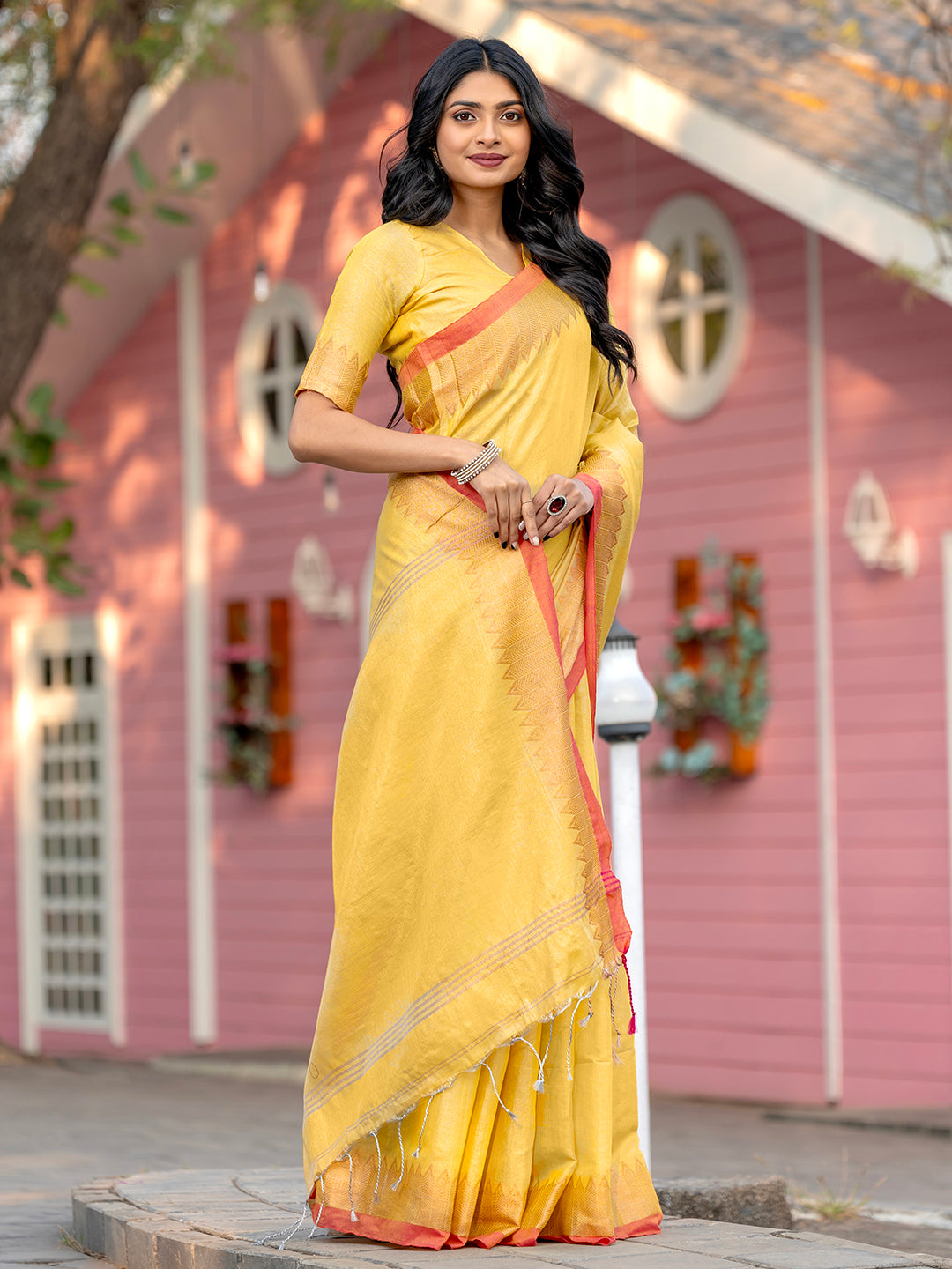 Pure Cotton Handloom Temple Border Saree