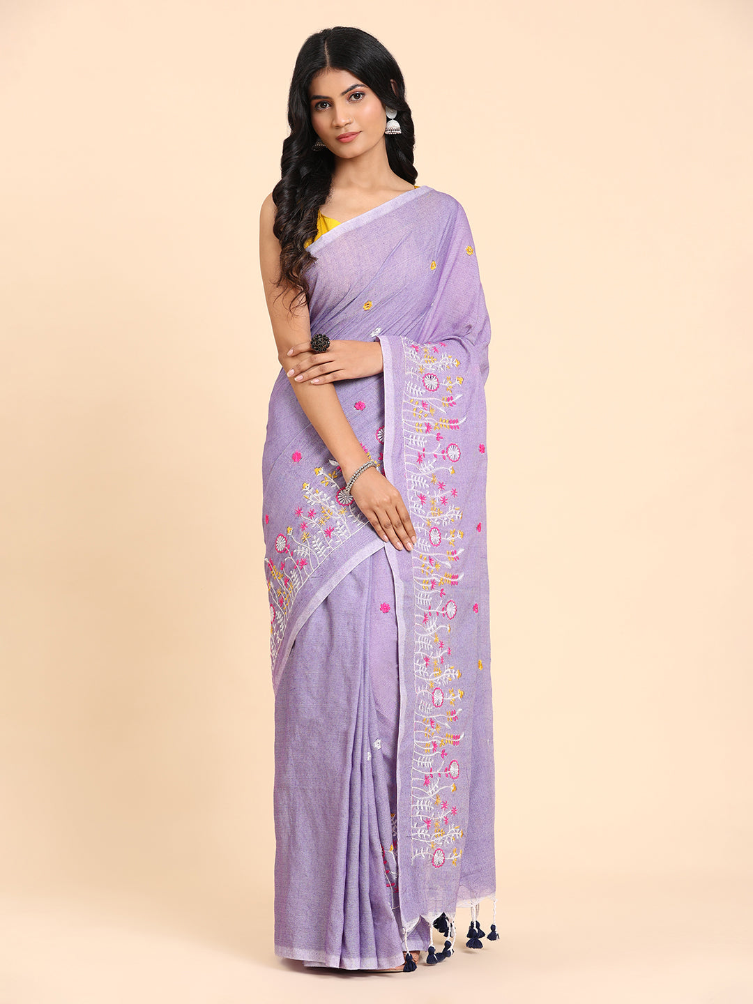 Pure Handloom Cotton Floral Embroidery Saree