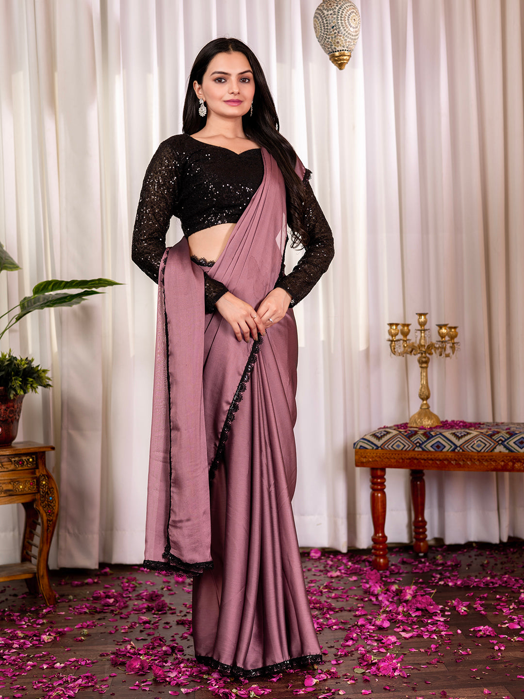 Womens Stylish Silk Saree with Sequence Border & Blouse