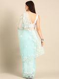Womens Floral Embroidery Organza Saree