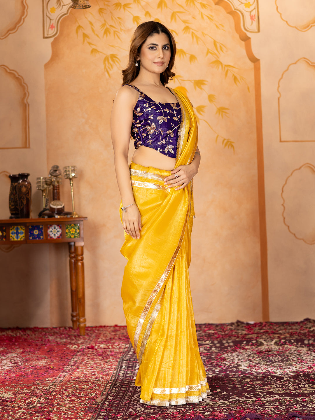 Womens Designer Silk Crush Saree with Embroidery Blouse