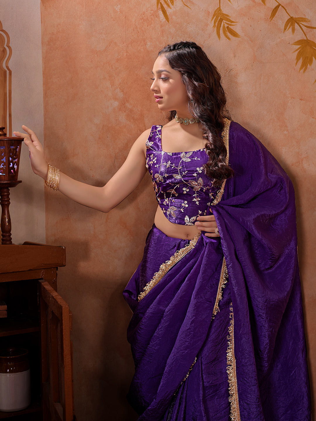 Womens Designer Crush Silk lace saree with Embroidery Blouse