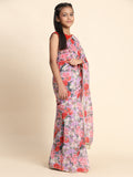 Girls Floral Printed  Ready to Wear Saree with Unstitched Velvet Sequin Blouse